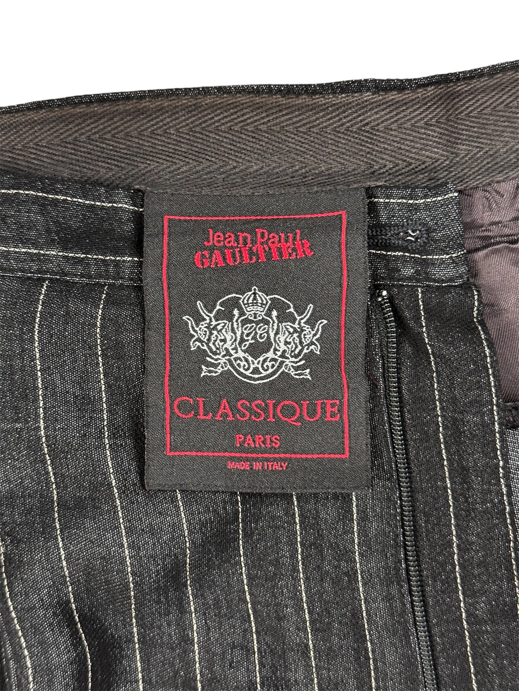 Jean Paul Gaultier 90s Pleated Wide Leg Wool Pinstripe Trousers