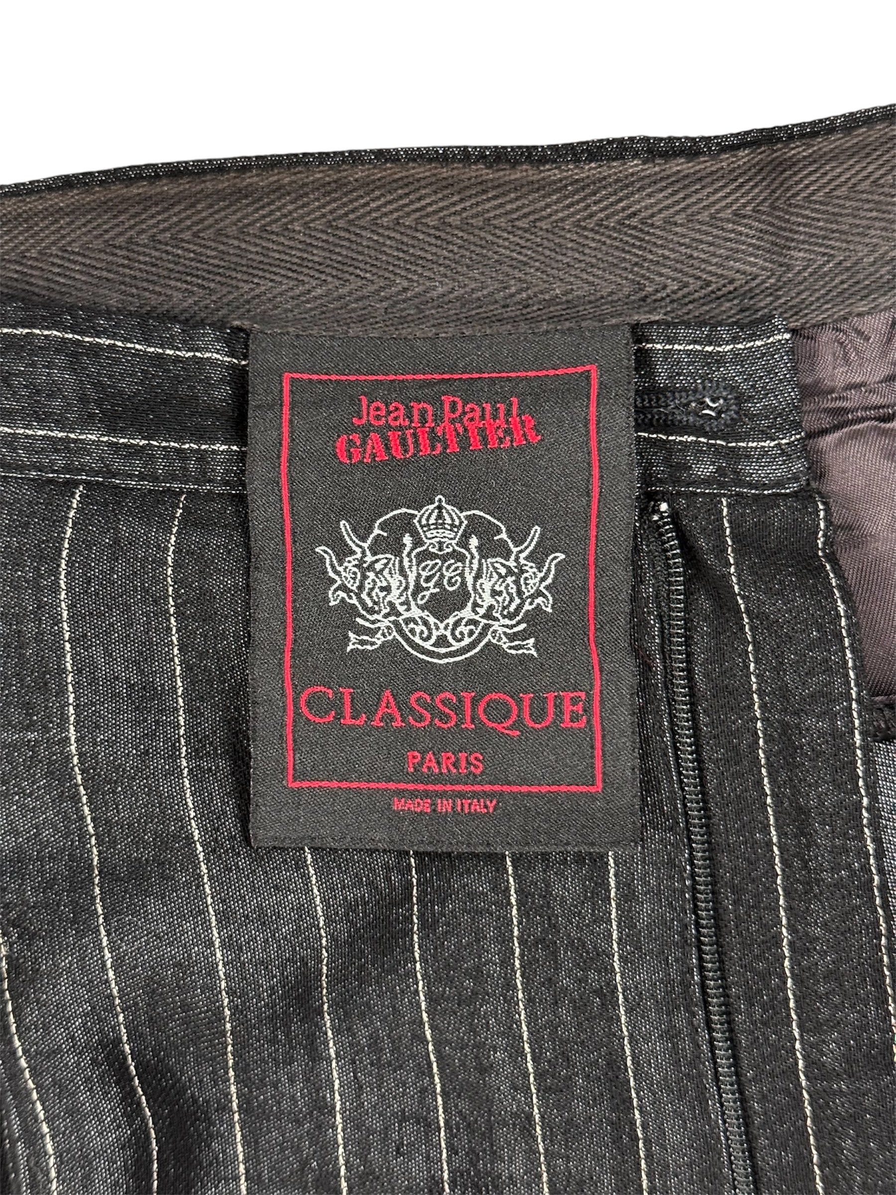 Jean Paul Gaultier 90s Pleated Wide Leg Wool Pinstripe Trousers