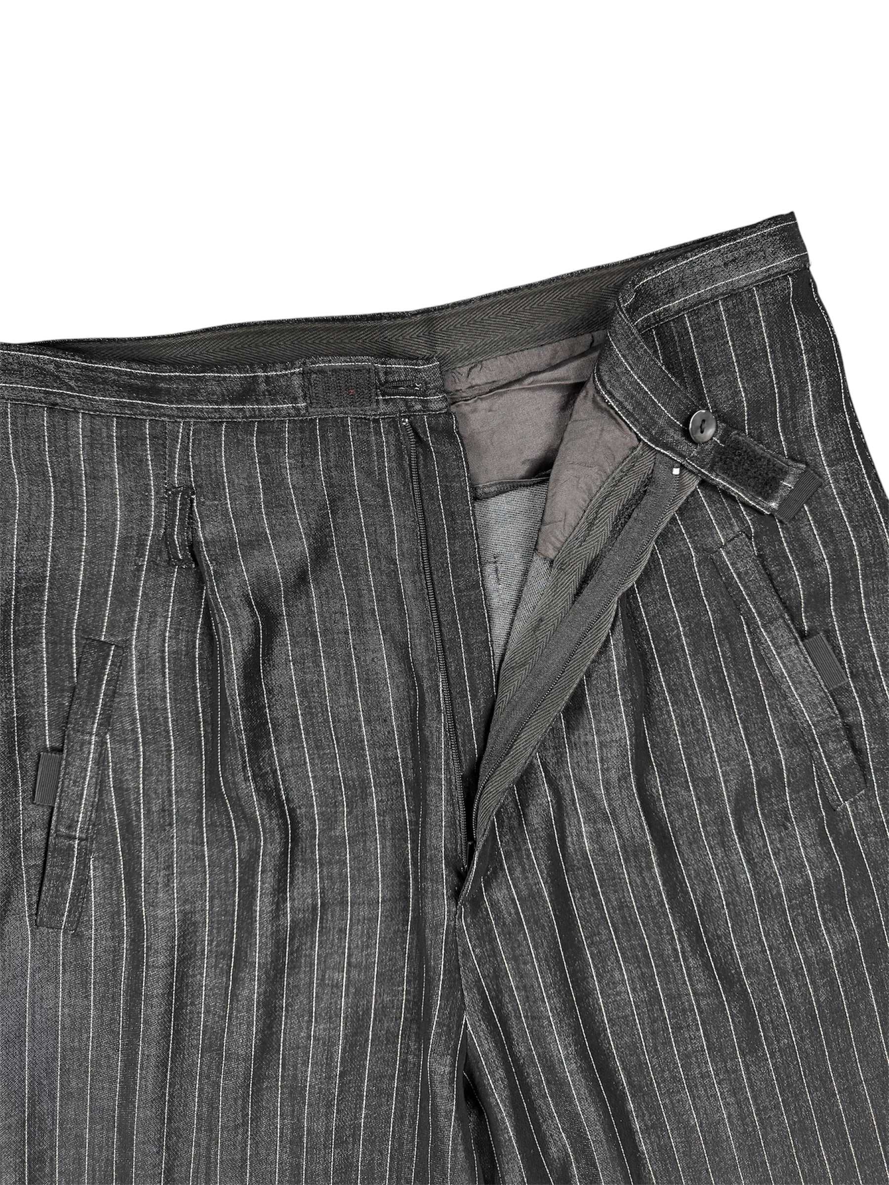 Jean Paul Gaultier 90s Pleated Wide Leg Wool Pinstripe Trousers