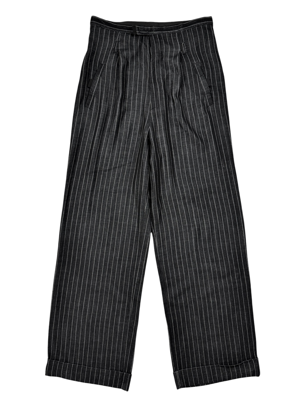 Jean Paul Gaultier 90s Pleated Wide Leg Wool Pinstripe Trousers