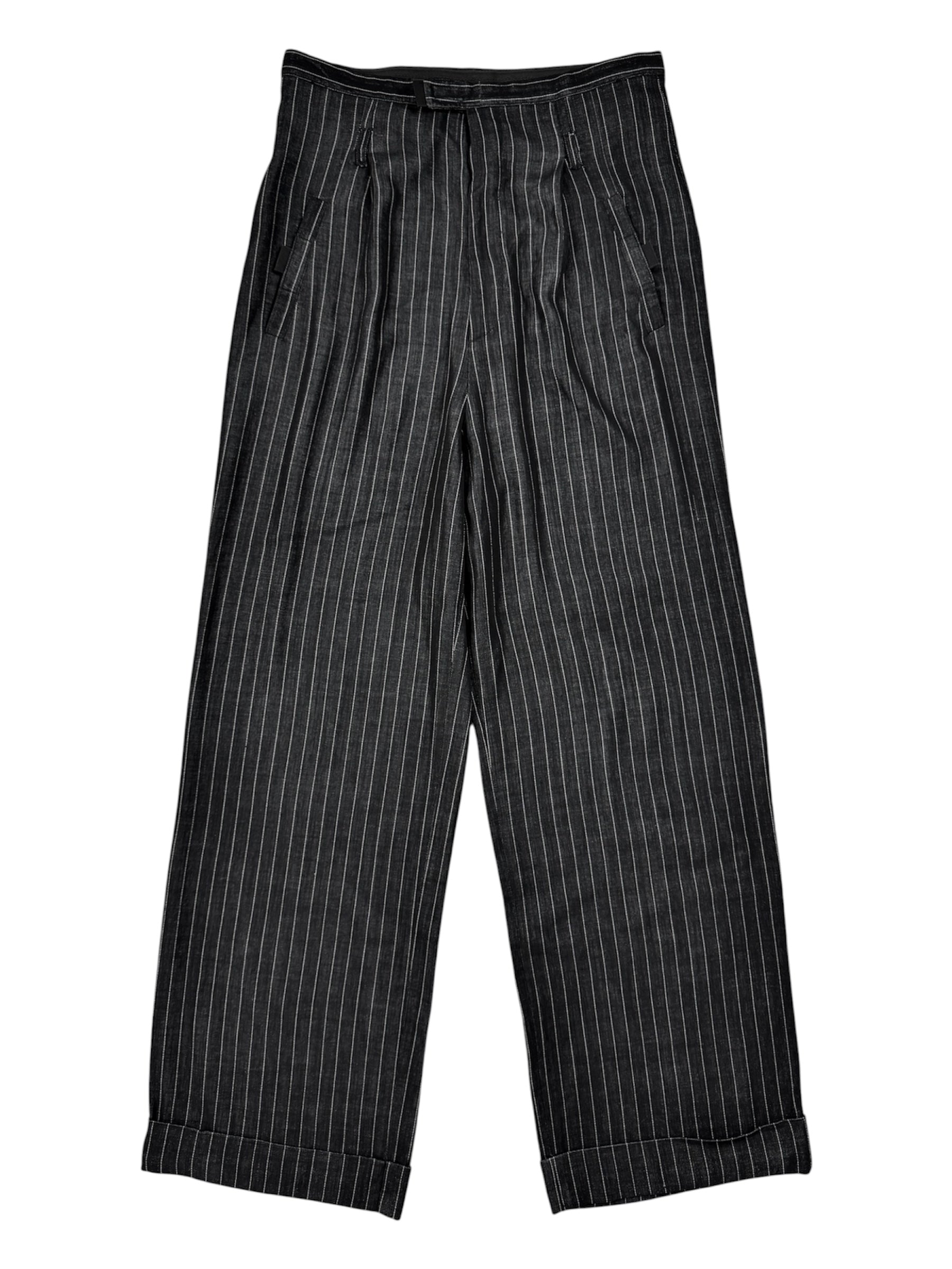 Jean Paul Gaultier 90s Pleated Wide Leg Wool Pinstripe Trousers