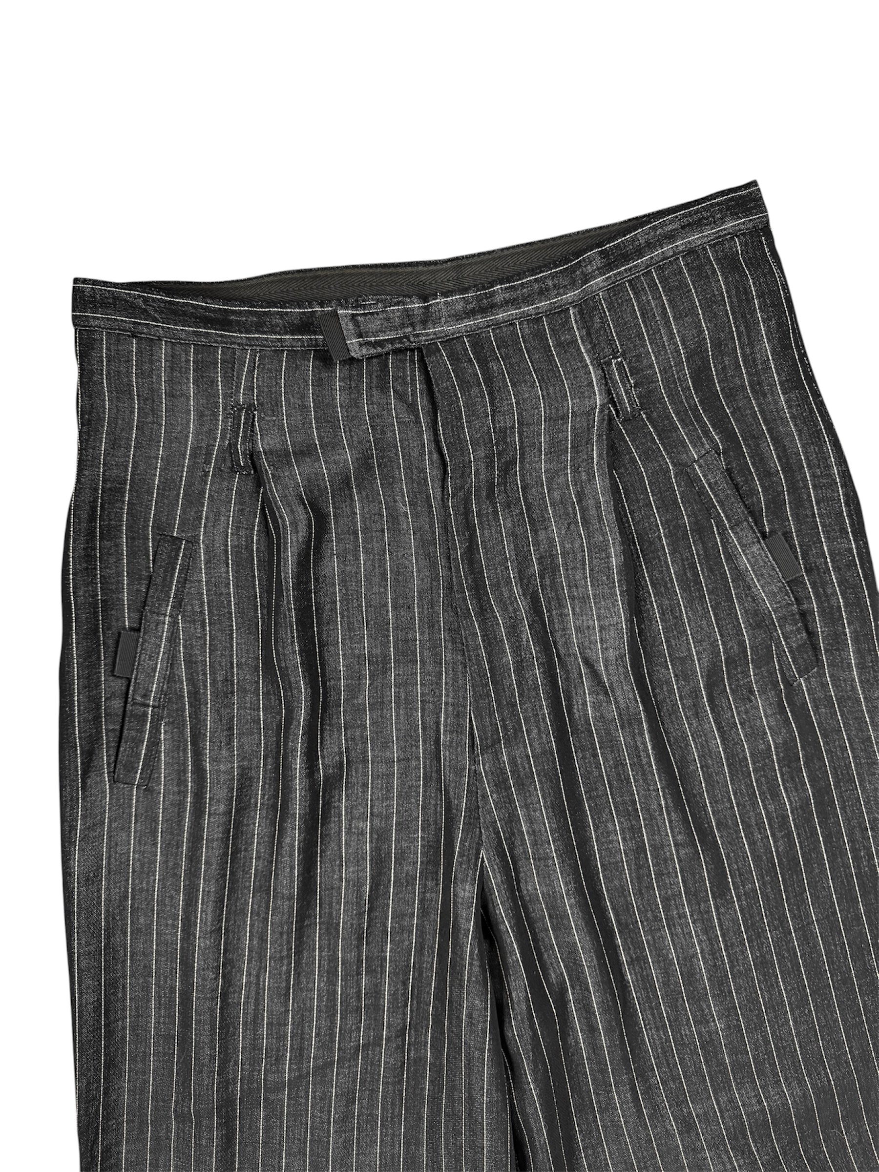 Jean Paul Gaultier 90s Pleated Wide Leg Wool Pinstripe Trousers