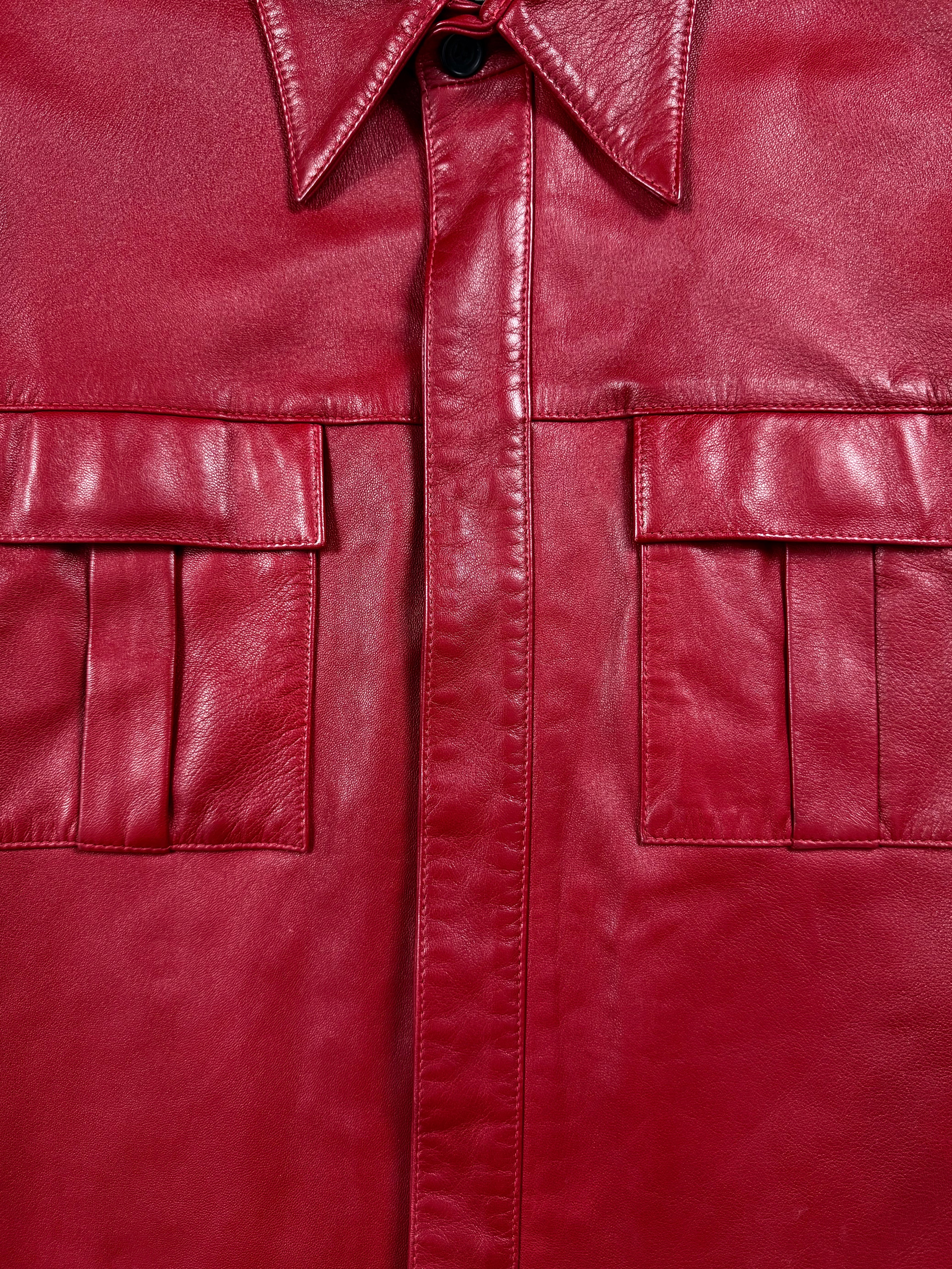 YSL Rive Gauche by Hedi Slimane AW1998 Red Leather Utility Jacket