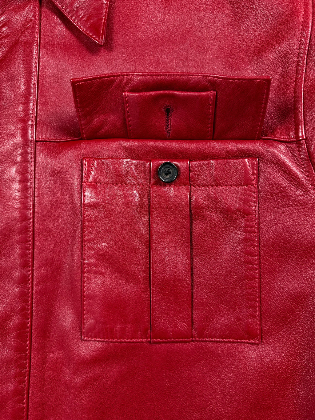 YSL Rive Gauche by Hedi Slimane AW1998 Red Leather Utility Jacket