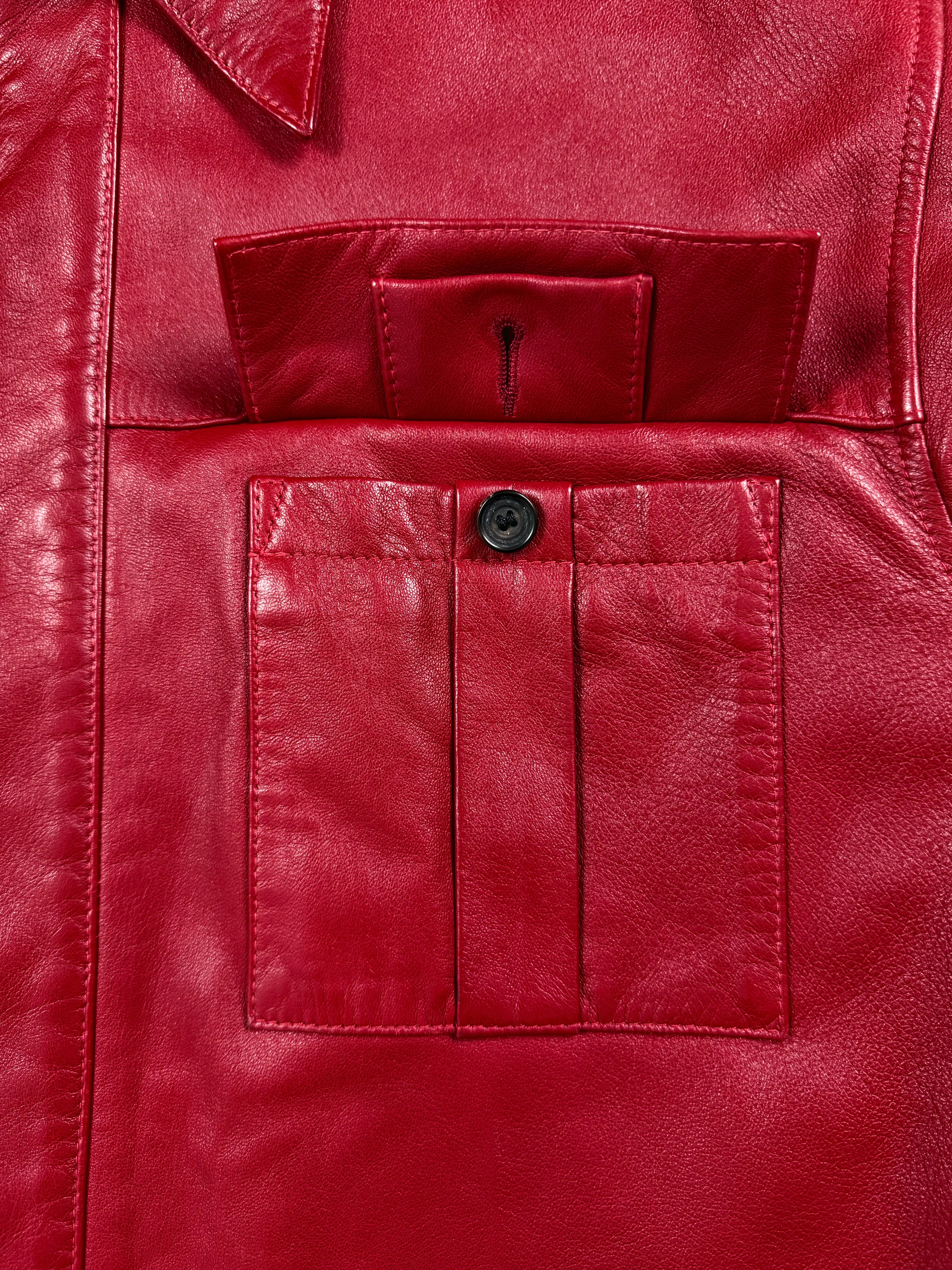 YSL Rive Gauche by Hedi Slimane AW1998 Red Leather Utility Jacket