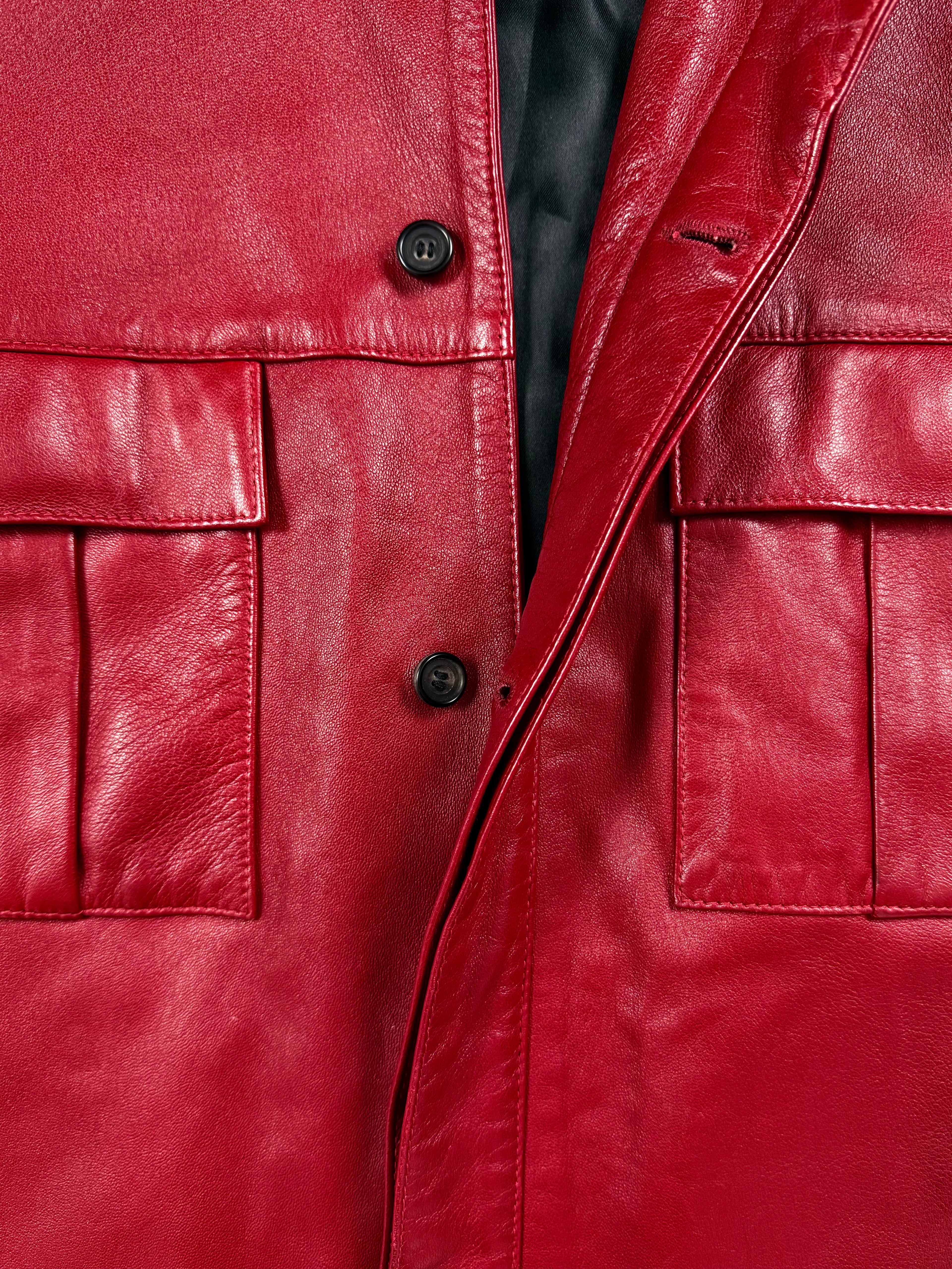 YSL Rive Gauche by Hedi Slimane AW1998 Red Leather Utility Jacket