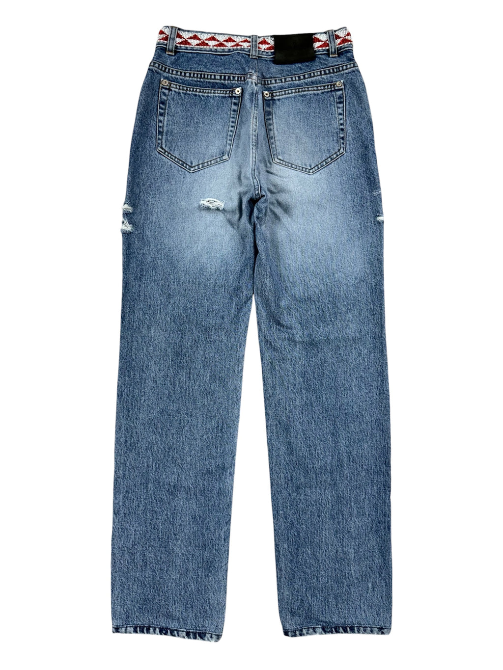 Gucci By Tom Ford SS1999 Distressed Artisanal Aztec Beaded Denim Jeans