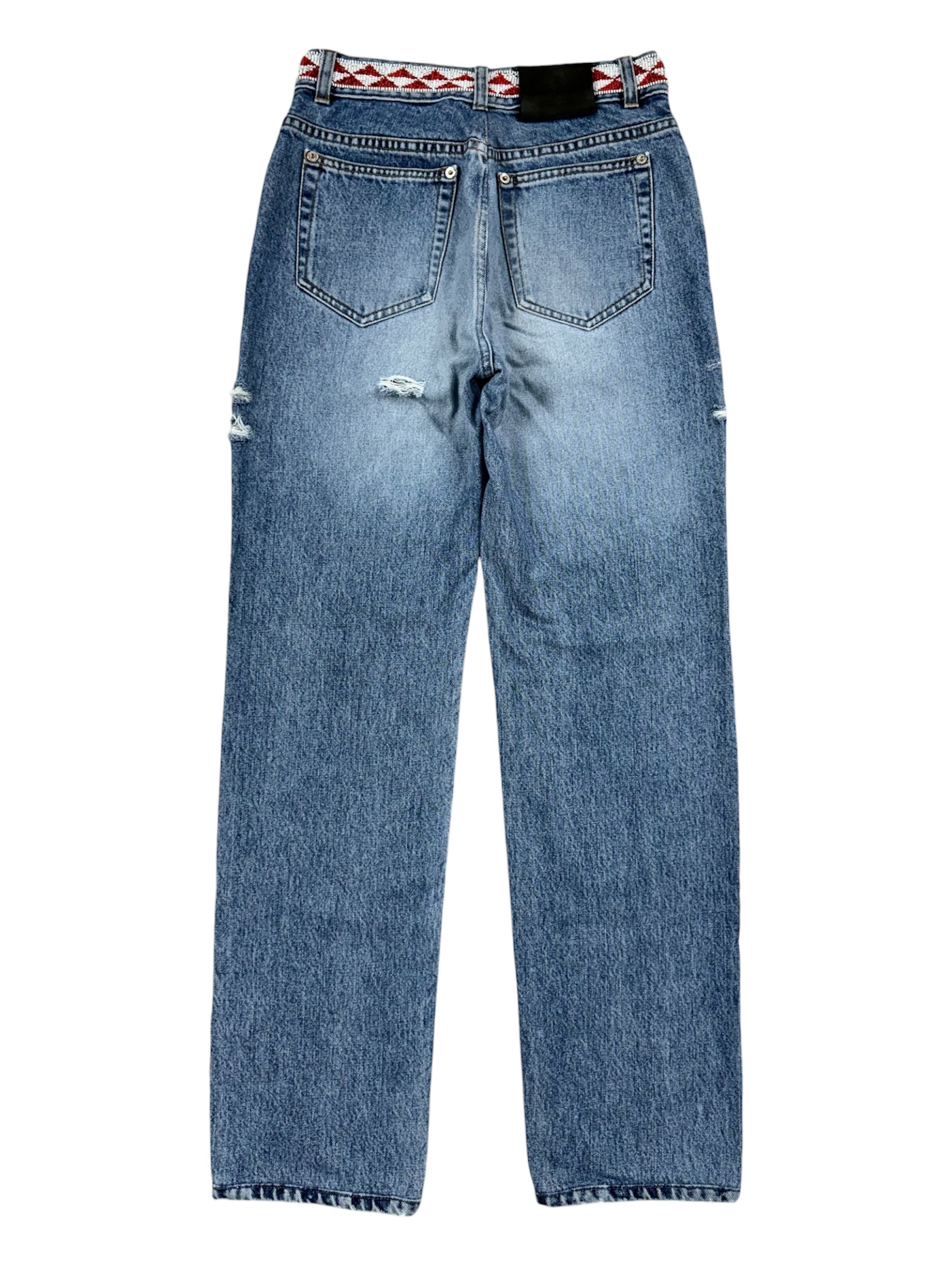 Gucci By Tom Ford SS1999 Distressed Artisanal Aztec Beaded Denim Jeans